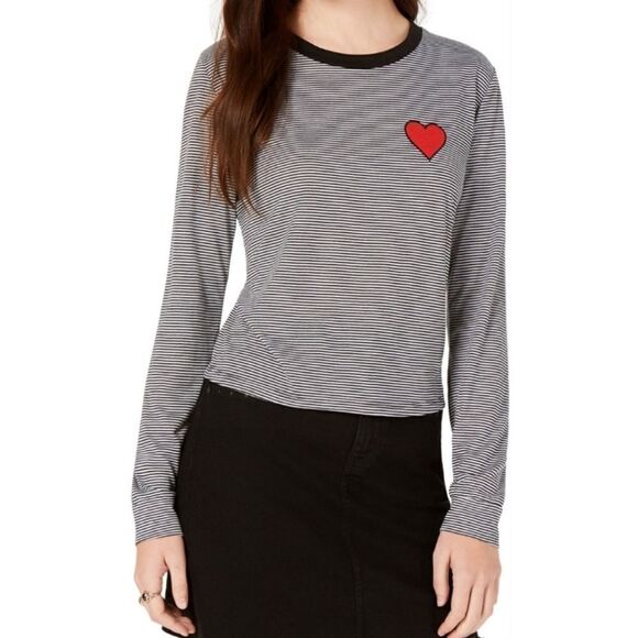 Carbon Copy Juniors HeartvEmbellished T-shirt , crew neck, long sleeves - Picture 1 of 6